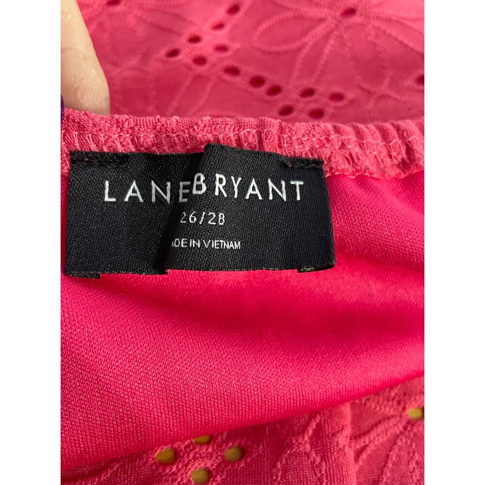 Lane Bryant Blouse 26/28 Pink Floral Embroidered Eyelet Puff Sleeve Coquette - Picture 6 of 7